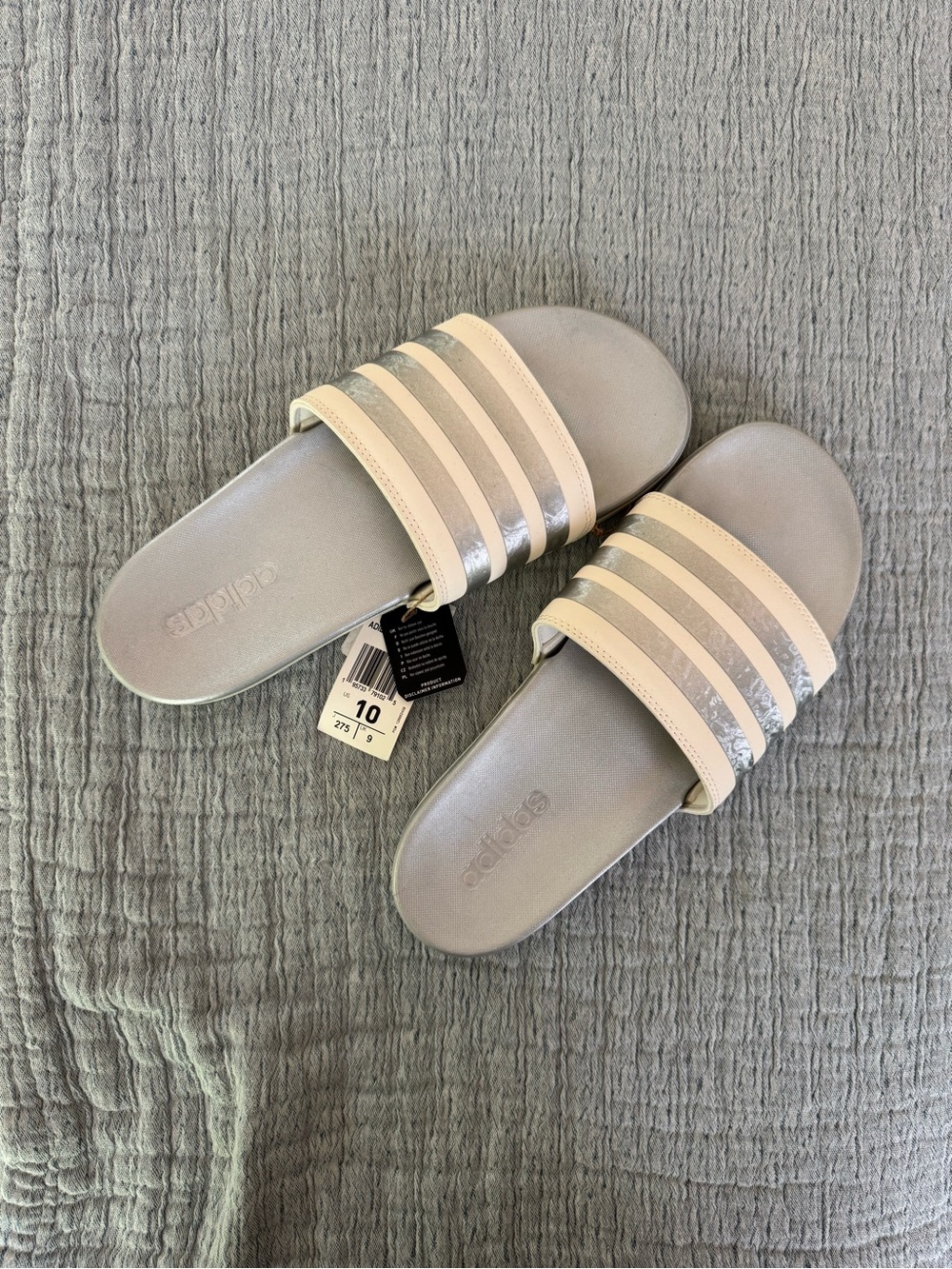 Adidas Silver and White Slides